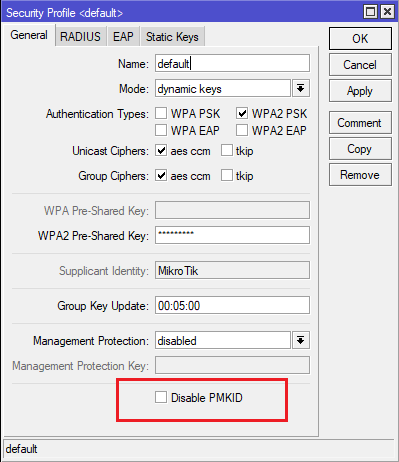 تنظیمات Security-Profile (اجرای حمله جدید PMKID در شبکه وایرلس WPA2)