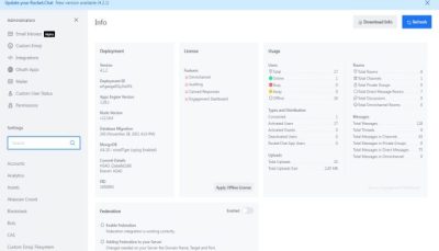 آموزش کار با سرویس چت سازمانی rocketchat - تب info