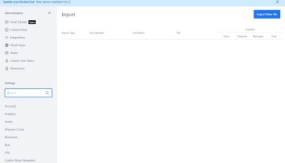 آموزش کار با سرویس چت سازمانی rocketchat - تب Import