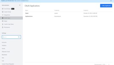 آموزش کار با سرویس چت سازمانی rocket.chat - تب OAuth Applications