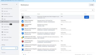 آموزش کار با سرویس چت سازمانی rocket.chat - تب Marketplace