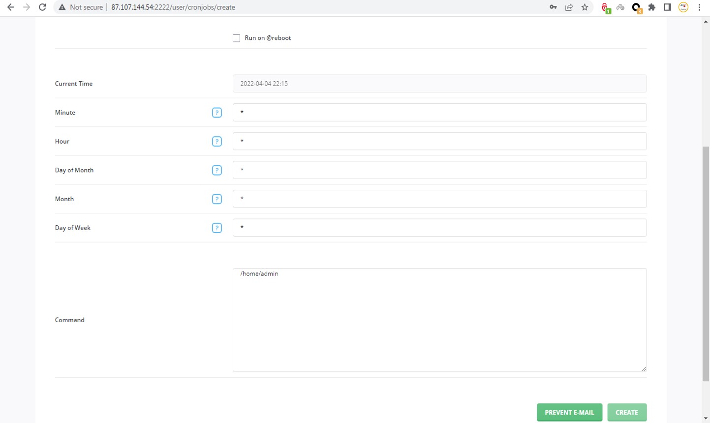 Configure the Time and Cron Command