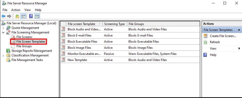 Default File Screen Templates 