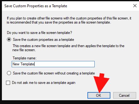 Saving the new File Screen in Windows Server 